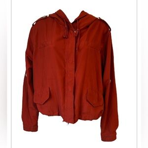 Forever 21 Women's‎ Large Lightweight Front Zip Snap Hood Roll Tab Sleeve Jacket